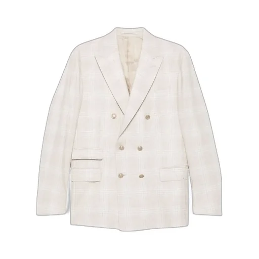 Checked Double-Breasted Suit Jacket