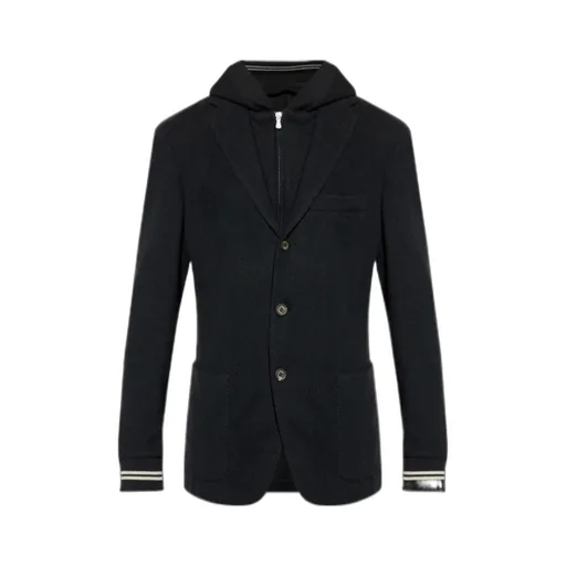 Hooded Ribbed-Cuff Blazer