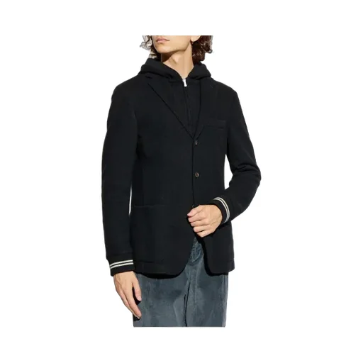 Hooded Ribbed-Cuff Blazer