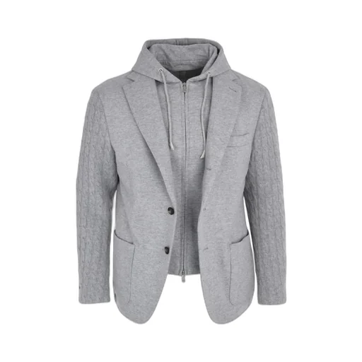 Layered Single-Breasted Hooded Blazer