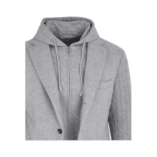 Layered Single-Breasted Hooded Blazer