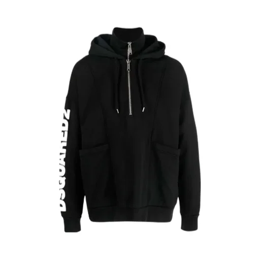 Logo-Printed Half-Zipped Drawstring Hoodie