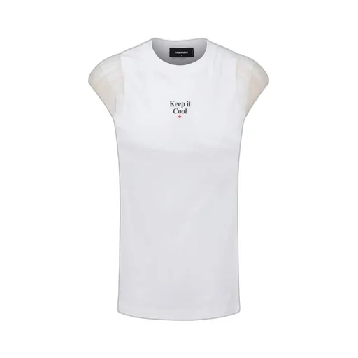 Slogan Print Cap Sleeved T-Shirt