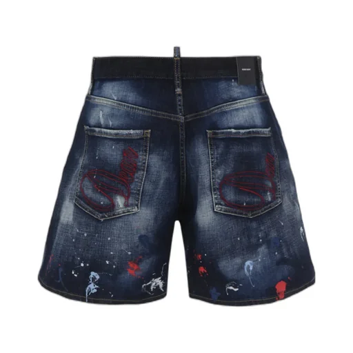 Paint-Splatter Wide-Cut Denim Shorts