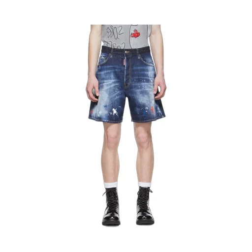 Paint-Splatter Wide-Cut Denim Shorts