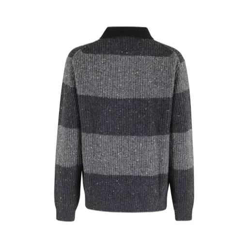 Chunky Rugby Striped Polo-Collar Sweater
