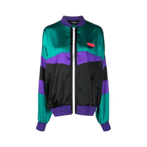 Colour-Block Zipped Bomber Jacket