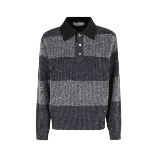 Chunky Rugby Striped Polo-Collar Sweater