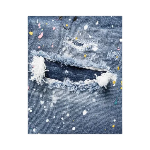 Paint-Splatter Distressed Slim-Fit Jeans