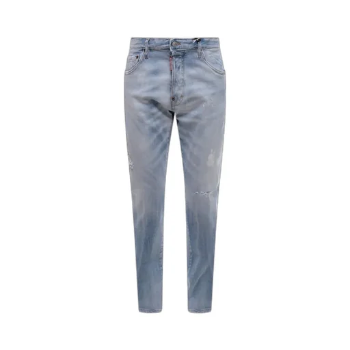 Logo Patch Distressed Tapered-Leg Jeans