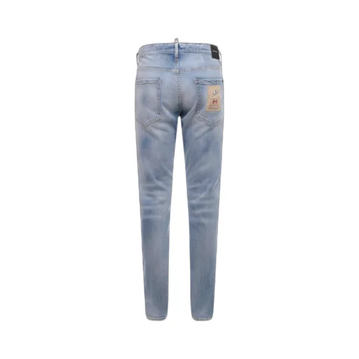 Logo Patch Distressed Tapered-Leg Jeans