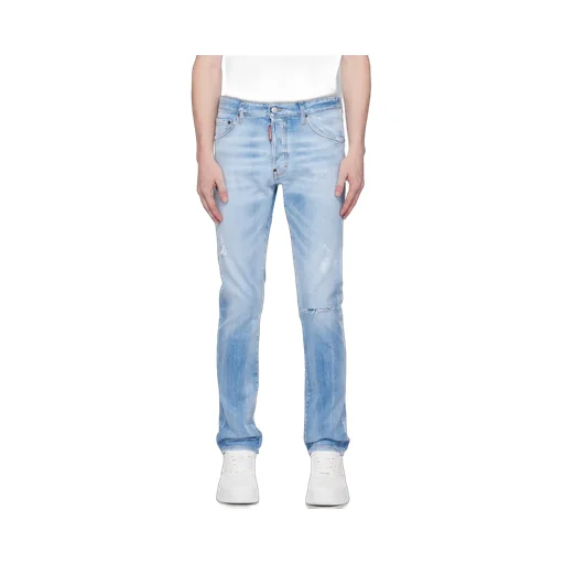 Logo Patch Distressed Tapered-Leg Jeans
