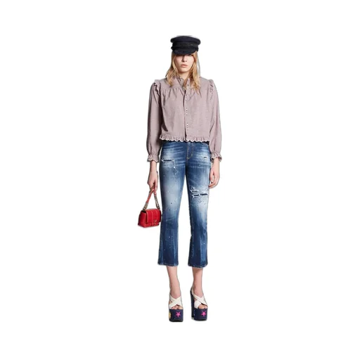 High-Waisted Distressed Flared Jeans