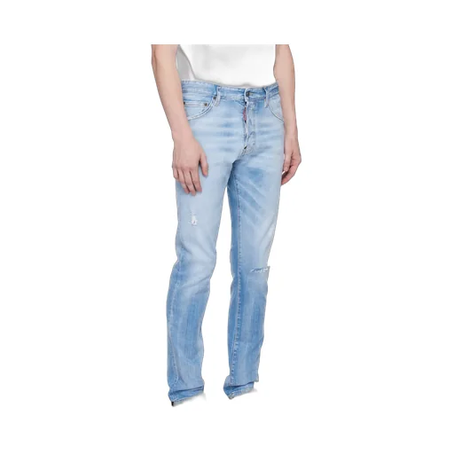 Logo Patch Distressed Tapered-Leg Jeans