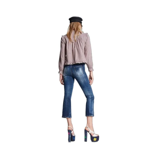 High-Waisted Distressed Flared Jeans