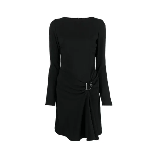 Logo-Plaque Long Sleeved Draped Dress