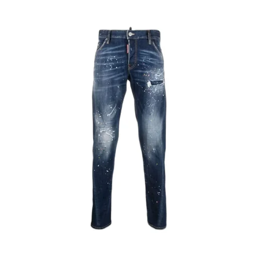 Paint-Splatter Distressed Slim-Fit Jeans