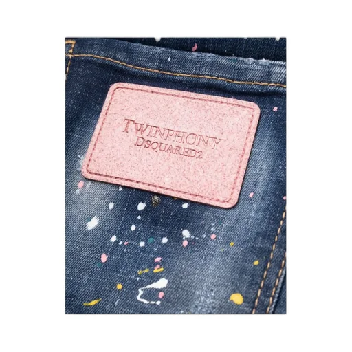 Paint-Splatter Distressed Slim-Fit Jeans
