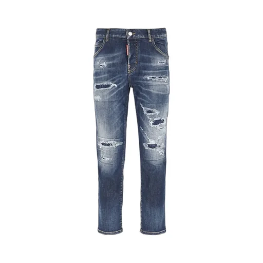 Logo Patch Distressed Cropped Jeans