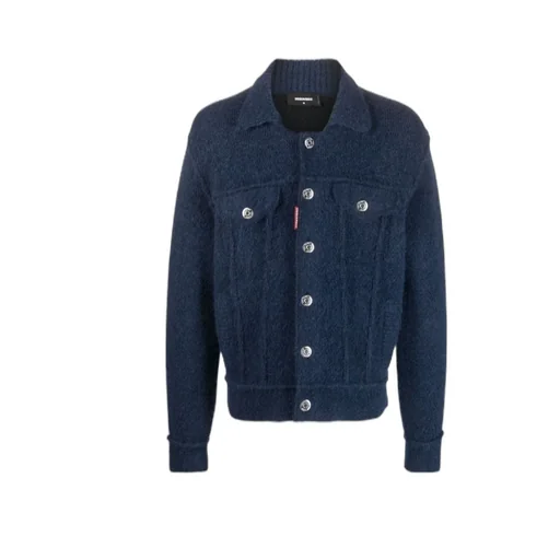 Ribbed Knit Buttoned Jacket