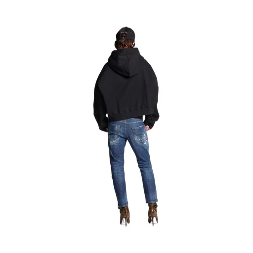 Logo Patch Distressed Cropped Jeans