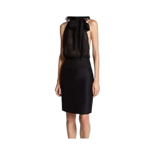 Pussy-Bow Halterneck Sleeveless Blouse