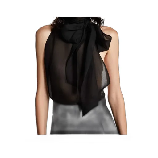 Pussy-Bow Halterneck Sleeveless Blouse
