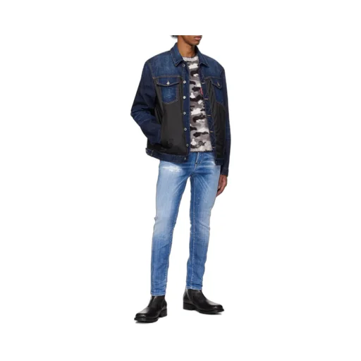 Distressed Tapered-Leg Skinny Jeans