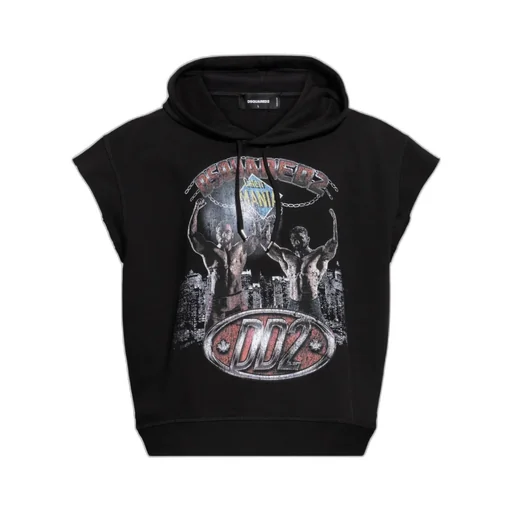 Graphic-Printed Cap-Sleeved Hoodie