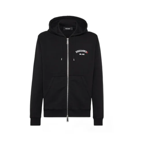 Logo-Printed Zip-Up Drawstring Hoodie