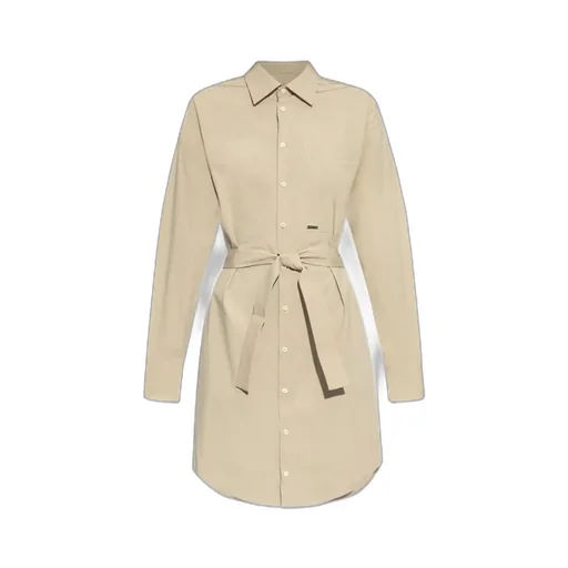 Belted Waist Buttoned Shirt Dress