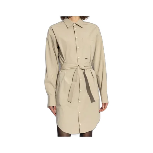 Belted Waist Buttoned Shirt Dress