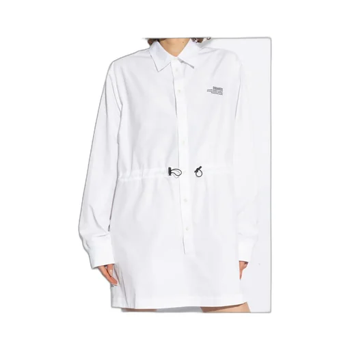 Logo Printed Drawstring Waist Mini Shirt Dress