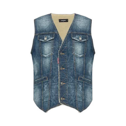 V-Neck Distressed Denim Waistcoat