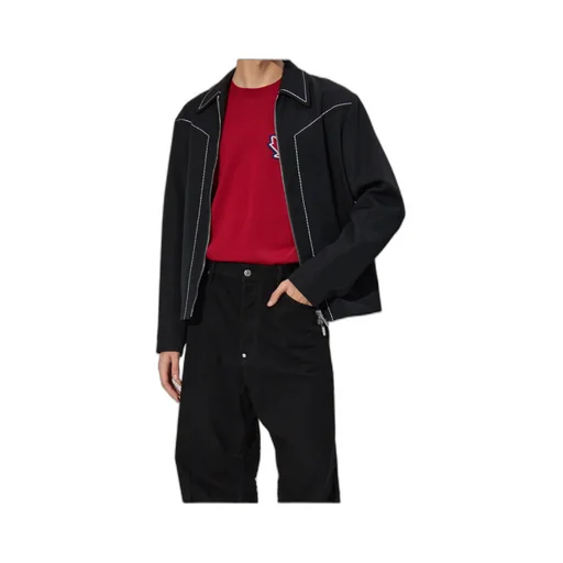 Decorative Stitching Zipped Shirt Jacket
