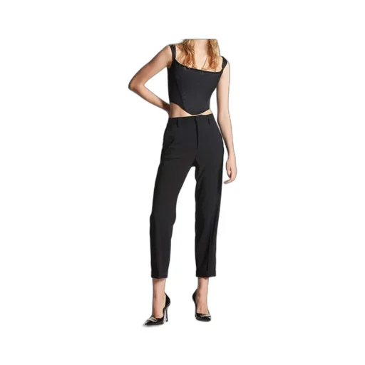 High-Waisted Cotton Straight-Leg Trousers