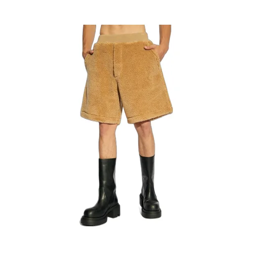 Elasticated-Waist Knee-Length Faux-Shearling Shorts