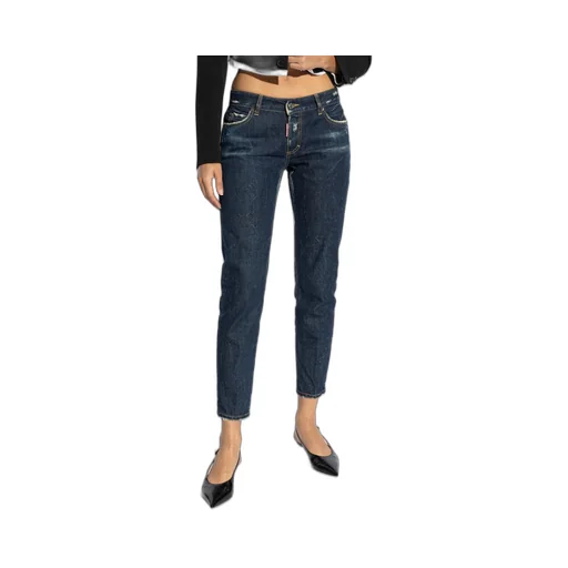 Dsquared2 Dark Crinkle Washed Medium Waist Jennifer Jeans