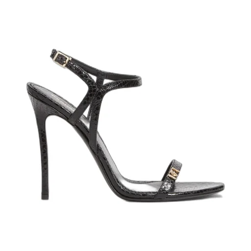 Metallic-Finish Printed Heeled Sandals