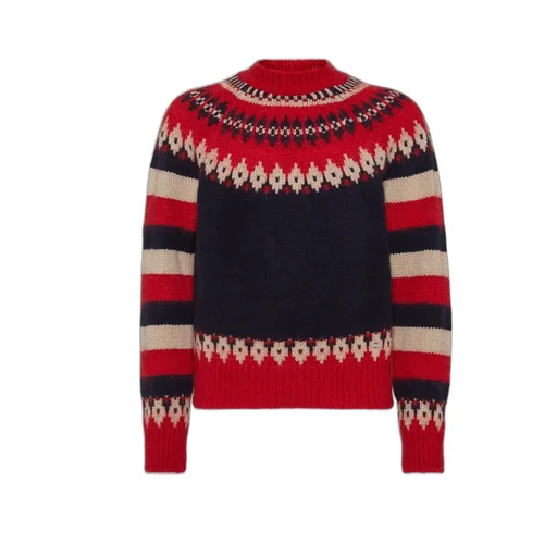 Pattern Intarsia-Knit Striped Jumper