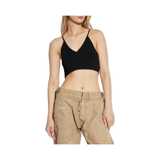 Logo Plaque V-Neck Ribbed Cropped Top