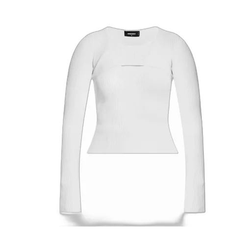 Cut-Out Ribbed-Knit Crewneck Top