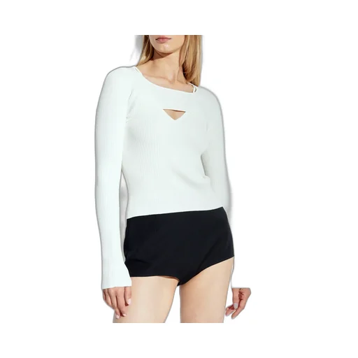 Cut-Out Ribbed-Knit Crewneck Top