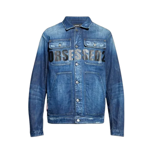 Logo Printed Distressed Denim Jacket