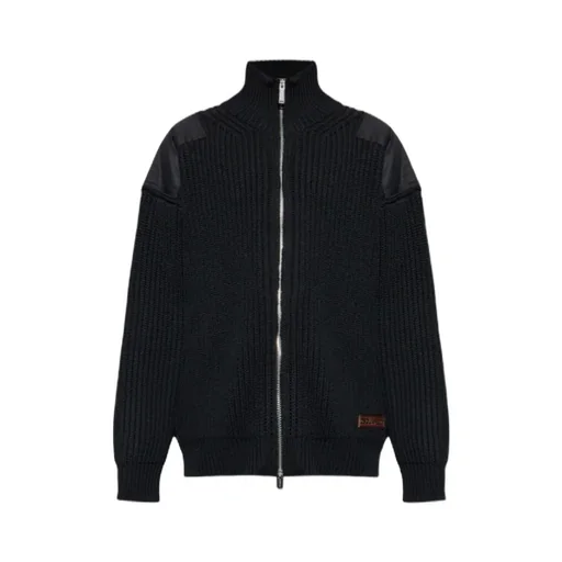 Logo Patch Zipped Knit Cardigan