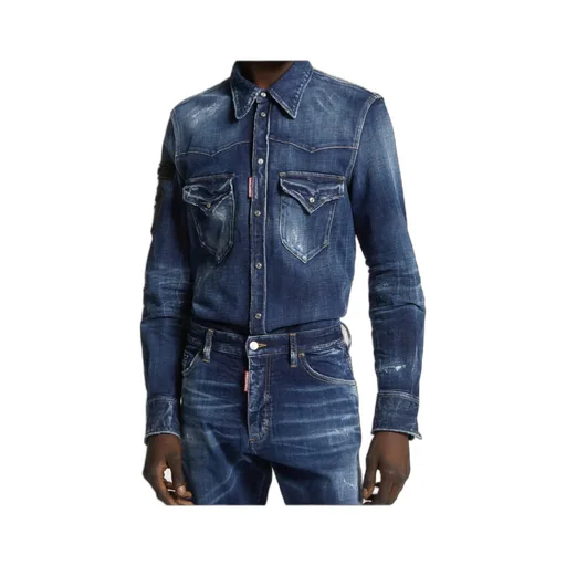 X Ducati Denim Fashion Distressed Western Shirt