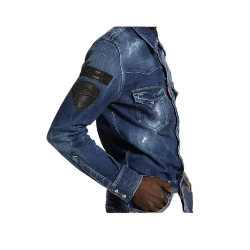 X Ducati Denim Fashion Distressed Western Shirt