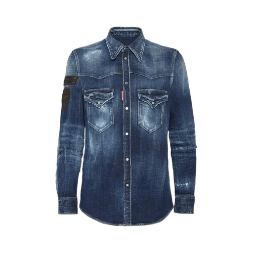 X Ducati Denim Fashion Distressed Western Shirt
