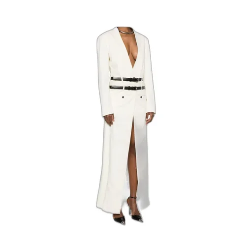 Belted Buttoned V-Neck Coat