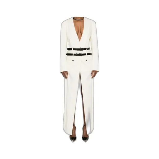 Belted Buttoned V-Neck Coat